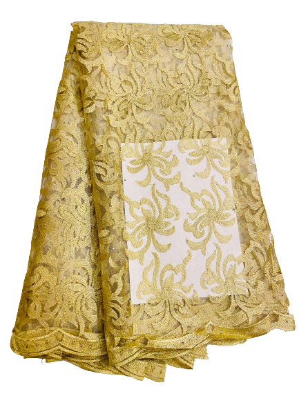 Gold Floral Tulle Lace - 5yards