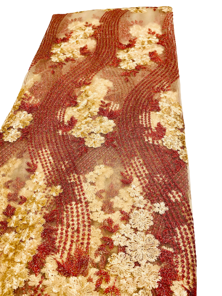 Red and Gold Tulle Lace - 5yards